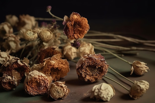 A bunch of dried flowers on a table