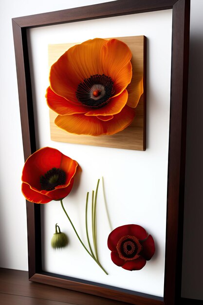 Bunch of dried poppies and frame mockup