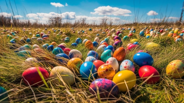 A bunch of easter eggs on the ground