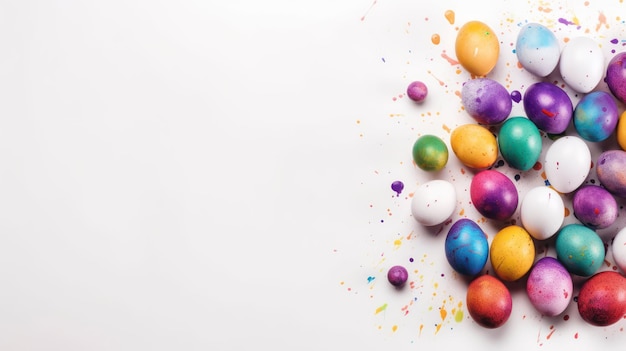 A bunch of easter eggs on a white background