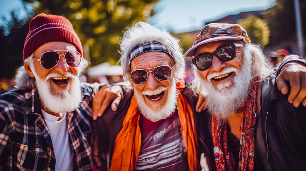 A bunch of elderly hipsters in the city park