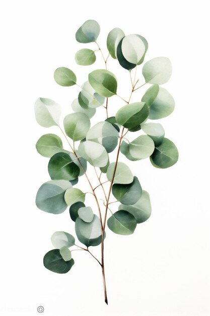 A bunch of eucalyptus leaves on a white background ai generated