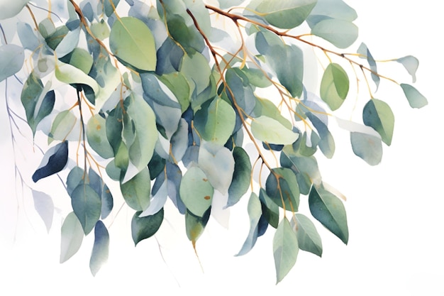 Bunch of eucalyptus watercolor white background ai