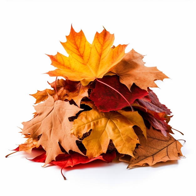 Bunch of fall leaves on isolated white background