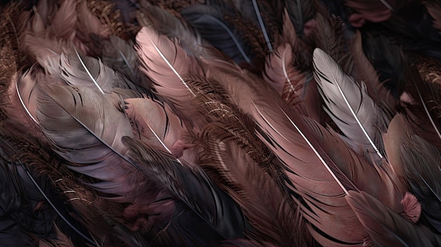 Bunch of feathers that are all different dark colors with copy space