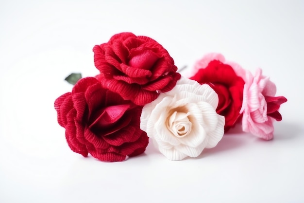 A bunch of felt flowers on a white background