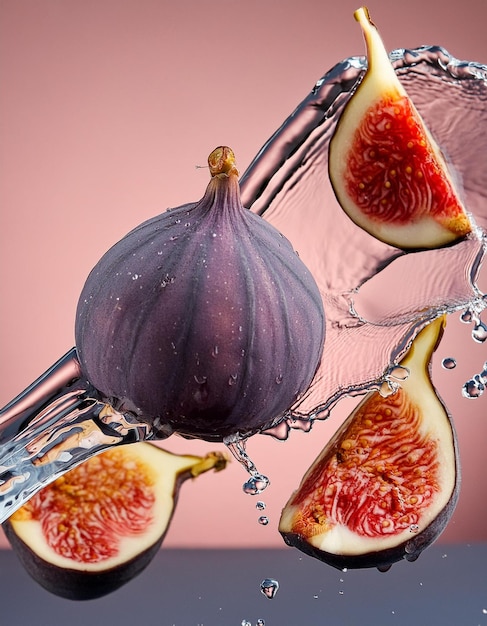 a bunch of figs are being splashed with water