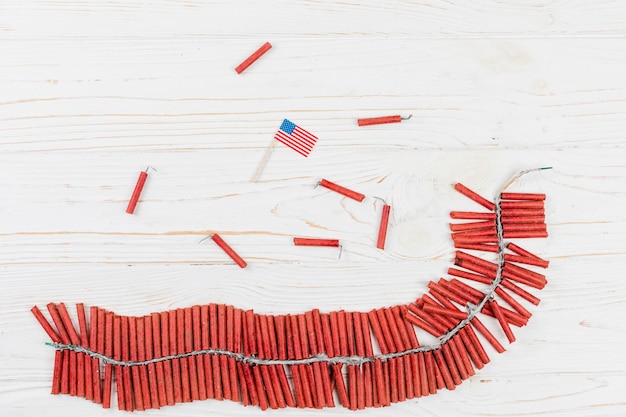 Photo bunch of fireworks and usa flag