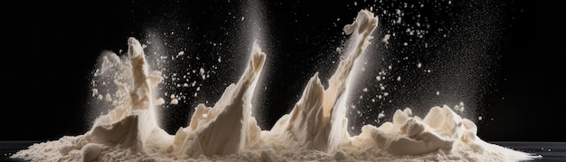 A Bunch Of Flour Flying In The Airon White Background Wde Panoramic Generative AI