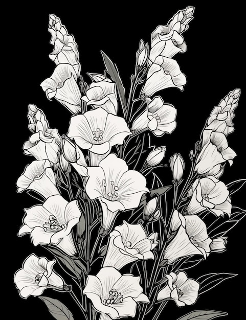 A bunch of flowers on a black background