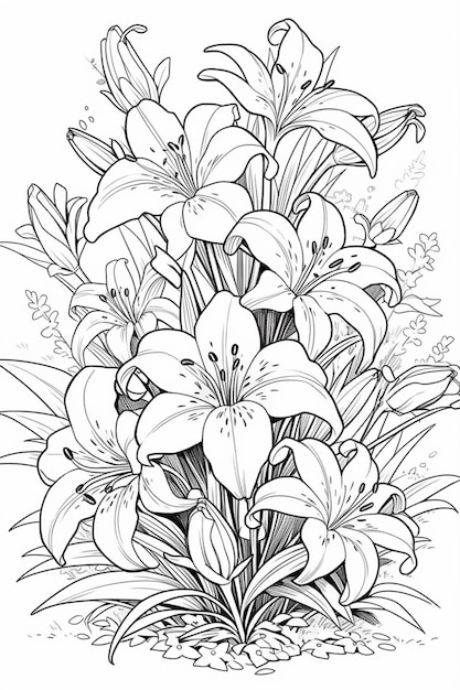A bunch of flowers coloring pages generative ai