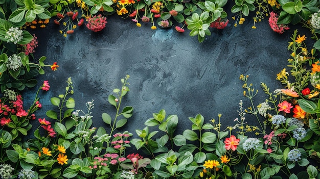 Photo bunch of flowers in the middle of a wall