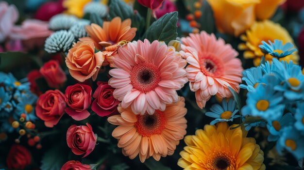 Bunch of Flowers on Table