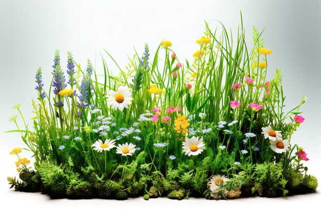 A bunch of flowers that are in the grass white isolated cutout design element