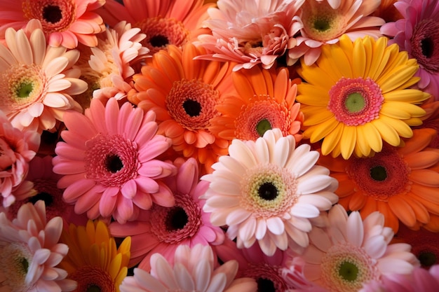 A bunch of flowers that are pink and orange