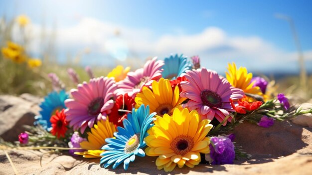 a bunch of flowers that are on a table