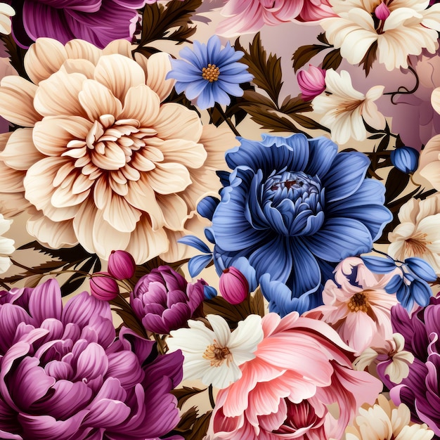 Bunch of flowers that are on wallpaper background Generative AI