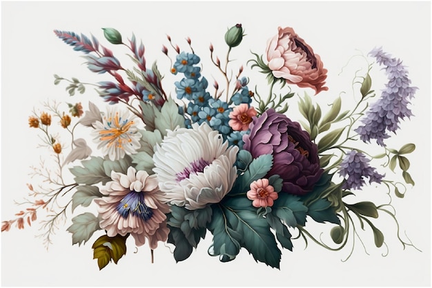 a bunch of flowers that are on a white background generative AI