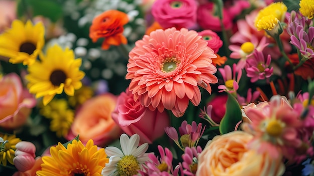 A bunch of flowers in a vase