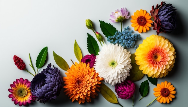 A bunch of flowers on a white background