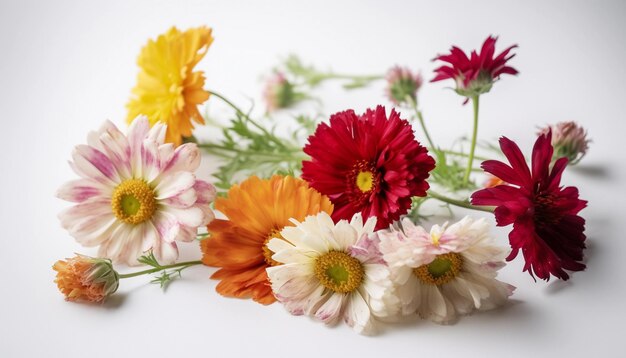 A bunch of flowers on a white background