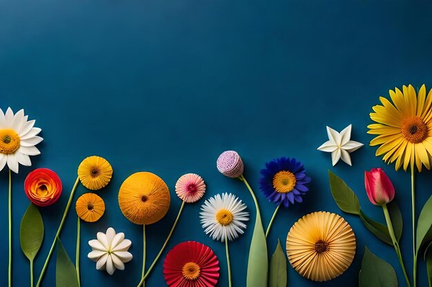 A bunch of flowers with a blue background