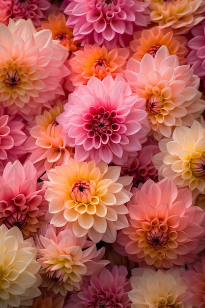 a bunch of flowers with different colors of pink yellow orange and white