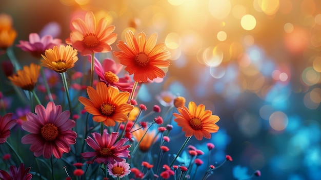 Букет цветов на фоне солнца
