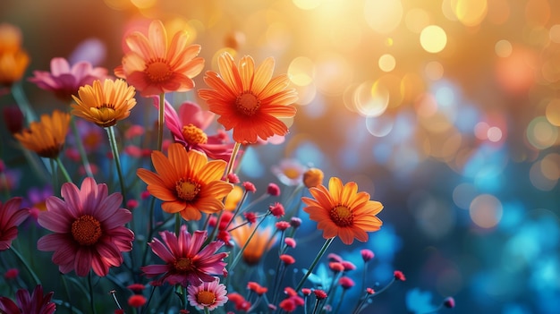 Bunch of Flowers With Sun Background