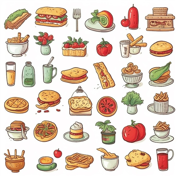 a bunch of food items are shown in a cartoon style generative ai