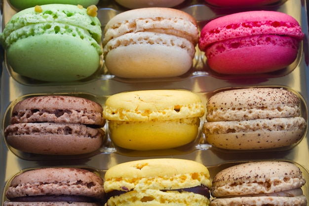 Bunch of french multicolored macaroons