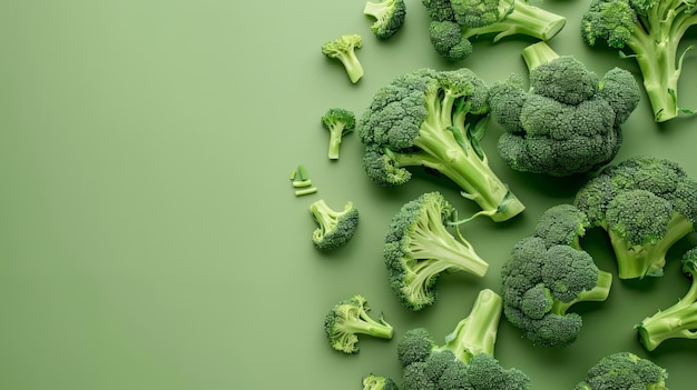 A bunch of fresh broccoli surrounded by some broccoli florets