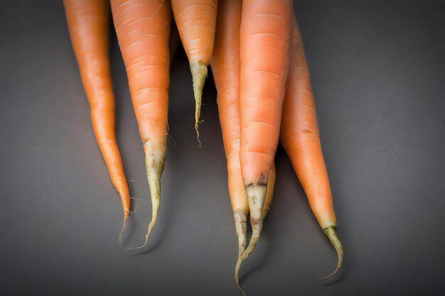 Bunch of fresh carrots on black slate background toned