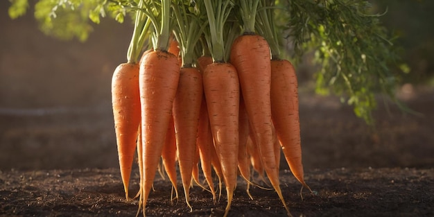 Bunch of fresh carrots in the garden Selective focus