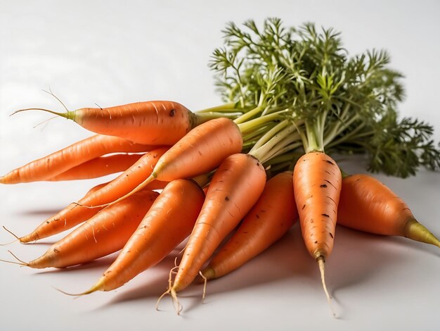 Bunch of fresh carrots on white background