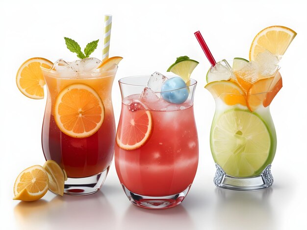 Photo bunch of fresh fruit juice with photography angle and white background