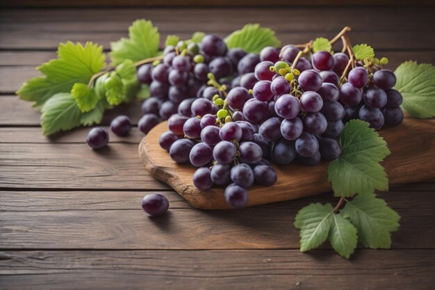 Bunch of fresh grapes on wooden table Vintage style toned picture ai generative