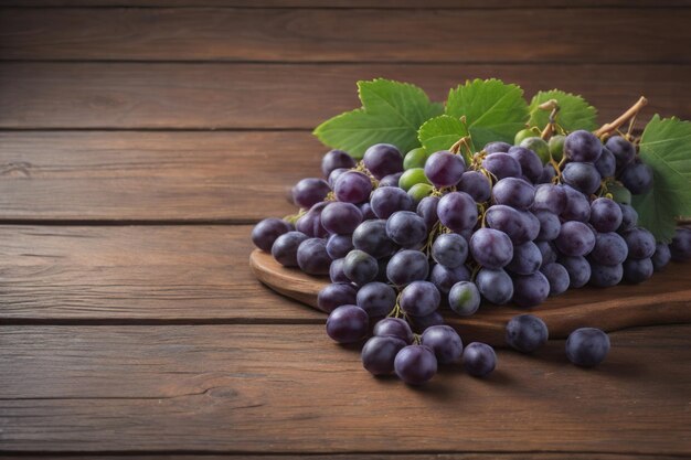 Bunch of fresh grapes on wooden table Vintage style toned picture ai generative