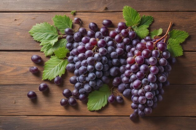 Photo bunch of fresh grapes on wooden table vintage style toned picture ai generative