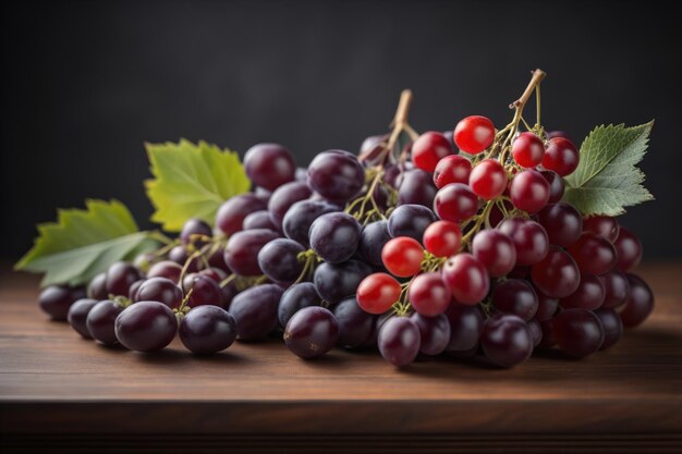 Bunch of fresh grapes on wooden table Vintage style toned picture ai generative