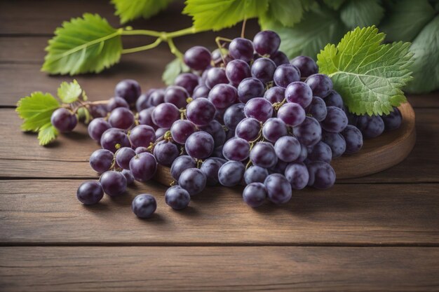 Bunch of fresh grapes on wooden table Vintage style toned picture ai generative