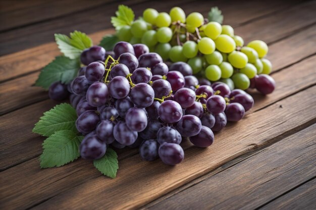 Bunch of fresh grapes on wooden table Vintage style toned picture ai generative