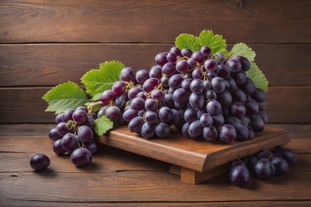 Photo bunch of fresh grapes on wooden table vintage style toned picture ai generative