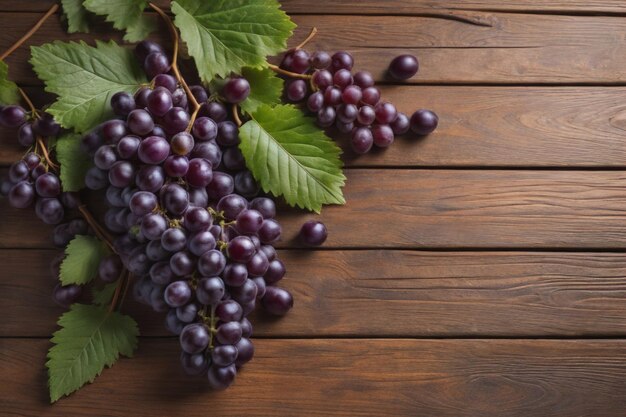 Bunch of fresh grapes on wooden table Vintage style toned picture ai generative