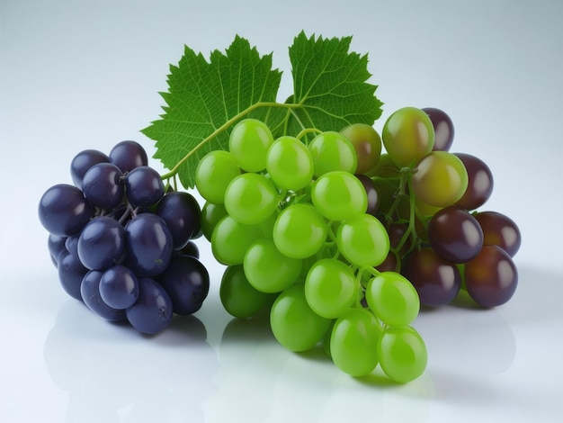 Гроздь свежего зеленого винограда с листьями на белом фоне Продуктивный AI