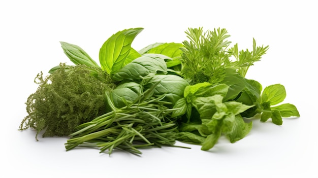 a bunch of fresh herbs on a white surface