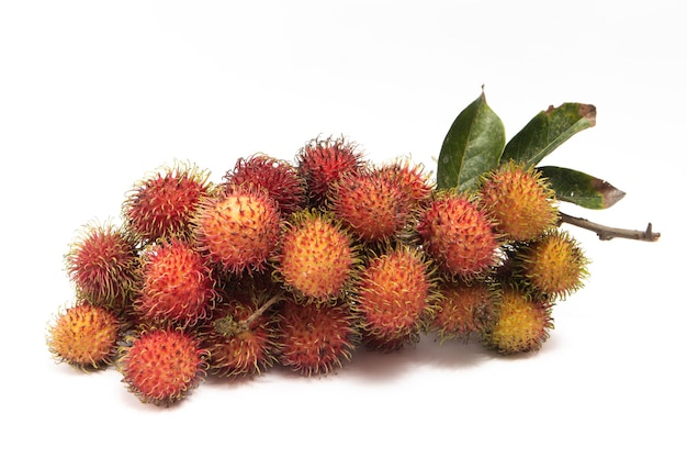 Photo a bunch of fresh organic rambutan delicious fruit isolated on white background clipping path