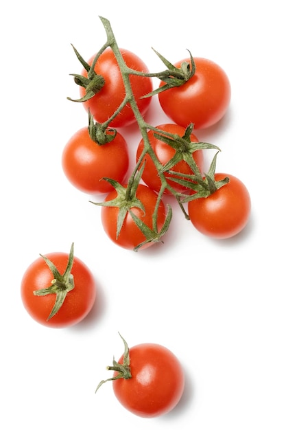 Bunch of fresh red tomatoes isolated on white background