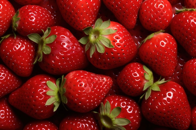 Bunch of a fresh tasty ripe strawberries Fruit textured background