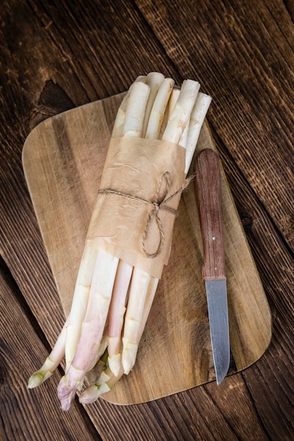 Bunch of fresh white Asparagus closeup shot